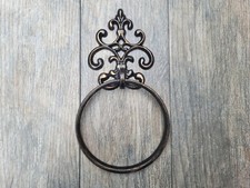 Fleur de Lis Hand Towel Wrought Iron Ring, Metal Bathroom Towel Hanger Hook NEW