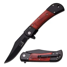 Elk Ridge Spring Assisted knife 8.50" Overall Brown Wood Handle ER-A009BW