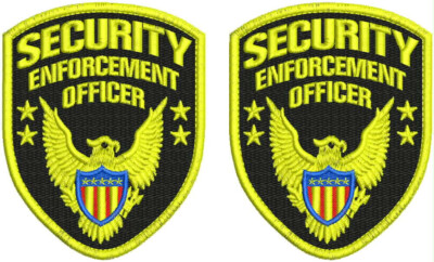 SECURITY SHOULDERS  EMBROIDERY PATCH 4.5X3.75''X Velcr@ On Back Yellow On Black