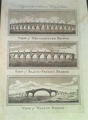 London Westminster & Blackfriars Bridge Kupferstich 1775