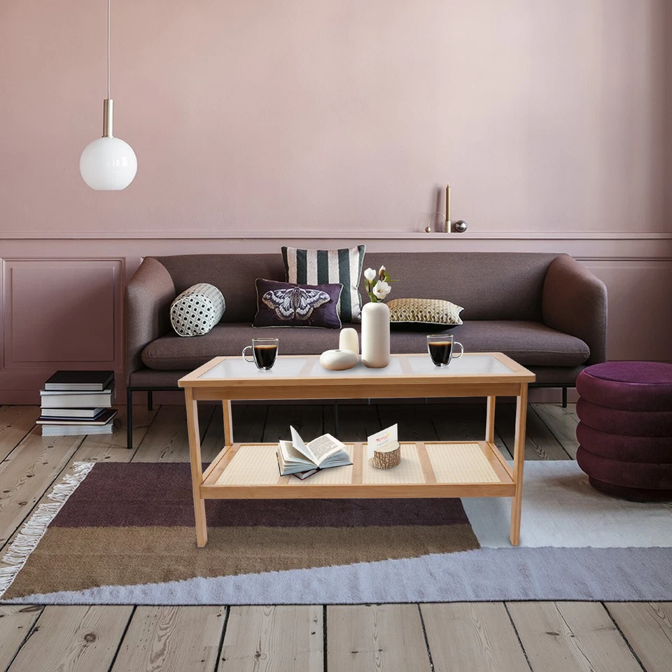 Wood Rectangle Coffee Table Glass Top Table Furniture For Living Room, Office - Image 2 of 4