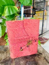 Handmade Leather Bound Journal with Lock and Key with Vintage Cotton Paper