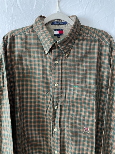 Tommy Hilfiger Mens Green Plaid Shirt With Crest Size XL Cotton - Picture 3 of 5