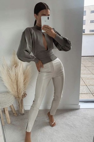 Zara Knit Top With Opening Khaki 5536 