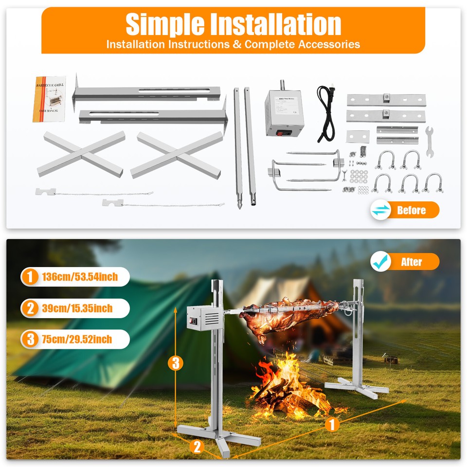 53 inch Large Spit Roaster Rotisserie Chicken Electric BBQ Grill Pig