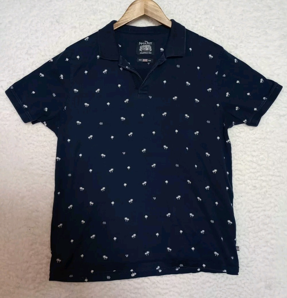 FILA Camicia uomo Saville Row manica corta blu con bottoni stampa palme brit slim