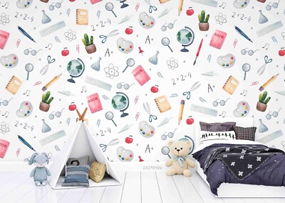 3D Learning Everyday Things Pattern Self-adhesive Removable Wallpaper Murals