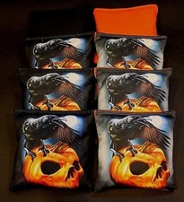Black Crow Pumpkin Skull Halloween Custom 8 ACA Regulation Cornhole bags B111