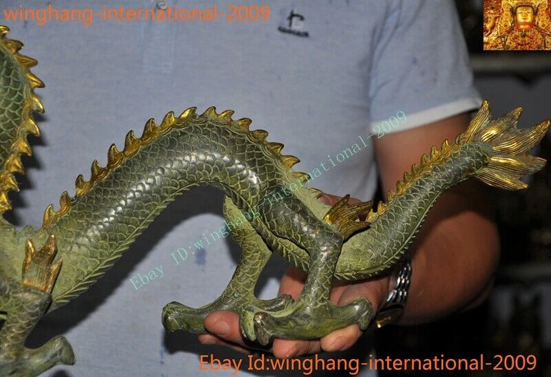 Antigua China China Feng Shui Bronce Dorado suerte riqueza zodiaco animal dragón estatua Foto 3 de 4
