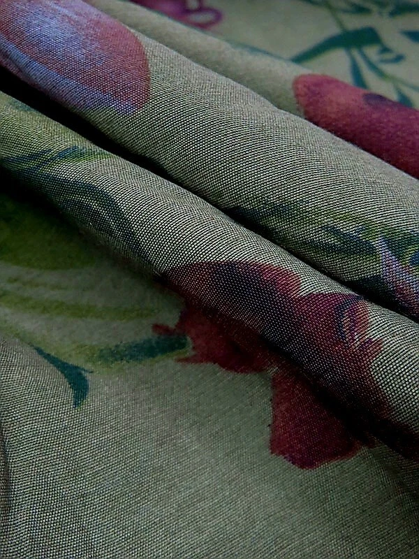 Rayon Silk Flowers Print Dusty Gray Tropical Shirting  By the Yard - Image 3 of 3