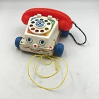 Vintage 1961 Fisher Price Wooden Chatter Rotary Phone Telephone Pull Toy #747