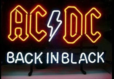 AC DC Back in Black Neon Sign Wall Custom Glass Night 17"x14" Gift