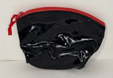 Black Vinyl Cosmetic Pouch Red Zipper Makeup Bag Travel Accessory