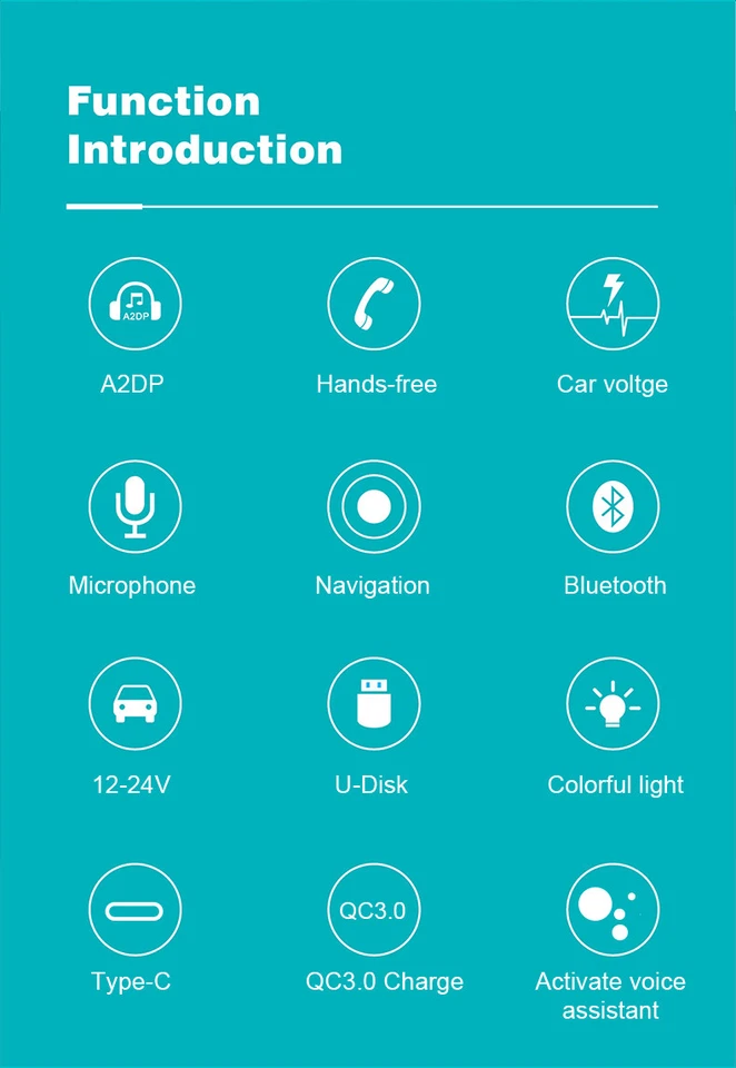 Bluetooth 5.0 Car Wireless Adapter FM Transmitter MP3 Radio AUX Fast USB Charger - Image 3 of 4