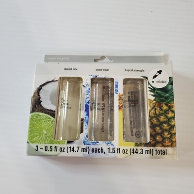 Set 3 Essential Oil Simple Serenity Coconut Lime Ocean Waves Pineapple Tropical 