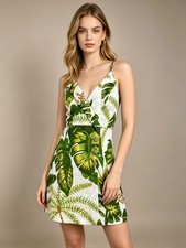 NWOT Farm Rio Linen Tropical Forest Off-White Mini Dress Size S