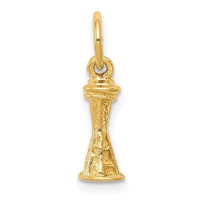 14k Gelbgold massiv poliert Seattle Space Nadel Charm Halskette Damen