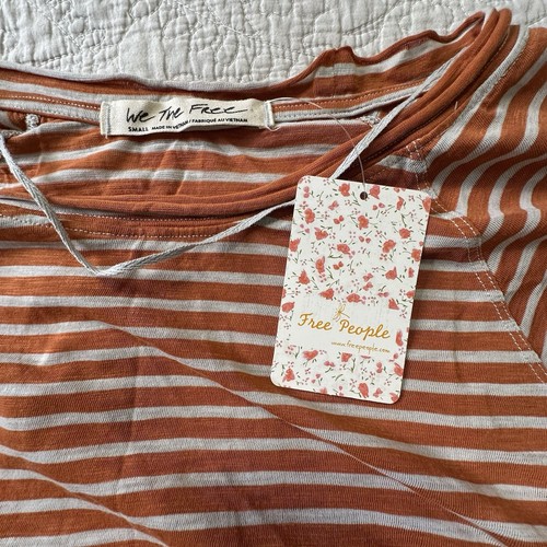 Free People NEW Halo Burnout Stripe Tee Copper Brown Sz.Sm Casual Preppy - Picture 7 of 11