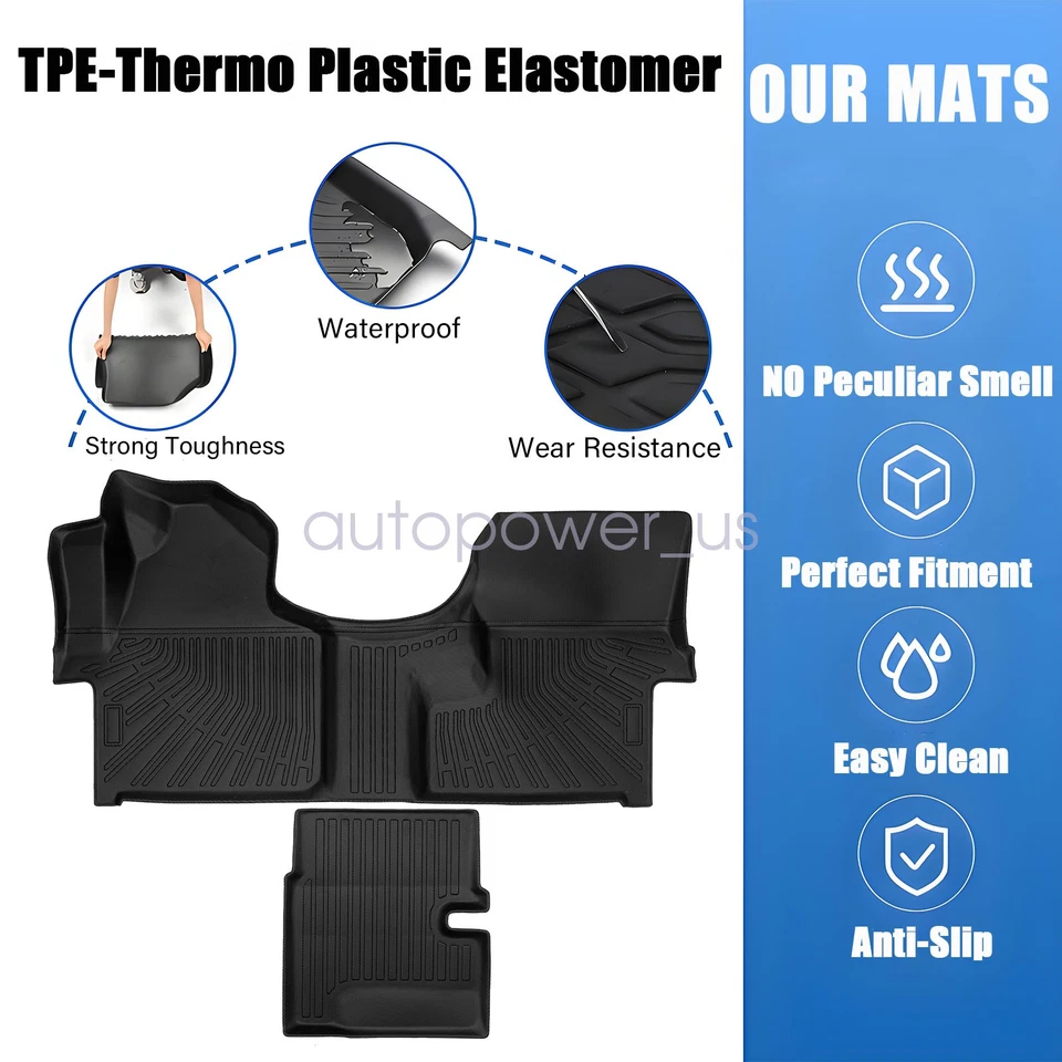 For 2007-2021 Mercedes-Benz Sprinter TPE 1st Row & Center Aisle Floor Mats Liner - Image 3 of 4