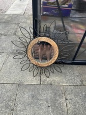 Large 80cm Sunflower Wall Mirror | Industrial Wood & Metal Sunburst Decor