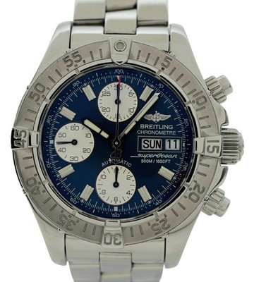 Breitling 42mm Men's Super Ocean 500M Blue Dial Auto Chrono Watch! Ref: A13340!