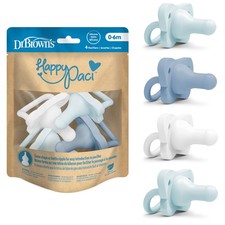 Dr. Brown's HappyPaci Silicone Pacifier, Blue and White, 0-6m, 4-Pack