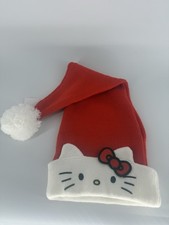 Hello Kitty Christmas Holiday Santa Red Beanie Hat Embroidered Knit Bioworld New