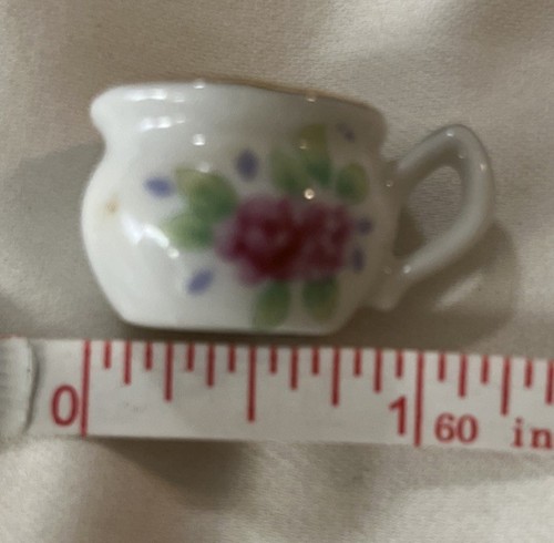 Dollhouse Miniature Ceramic Potty w/ Pink Rose Stems Made In Japan