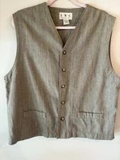 I.N.C Button-Up Linen Vest Vintage 90s Y2K  Men’s Med Preppy Academia