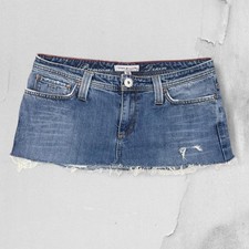 00s vtg Tommy Hilfiger low rise denim distressed mini skirt