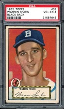 1952 Topps #33 Warren Spahn Black Back HOF Boston Braves PSA 4 VG-EX