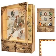 11x16 Shadow Box Frame with Light, Wedding Memorial Display Case with Shelves...