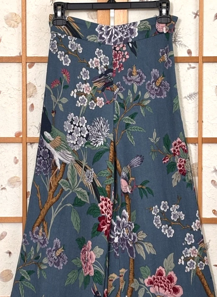Pantalones GP&J Baker H&M Pierna Ancha Floral Pájaro Ligero Viscosa Crepé Talla 4 Foto 4 de 4