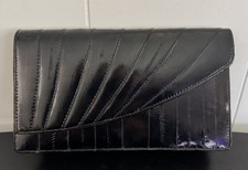 Vintage Genuine Eel Skin Purse Made In Korea Black With Shoulder Strap