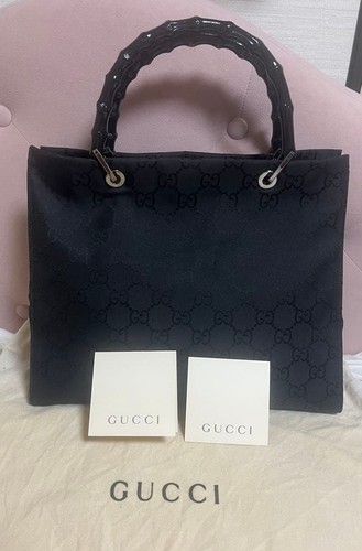 GUCCI Bamboo GG Canvas Handbag Black