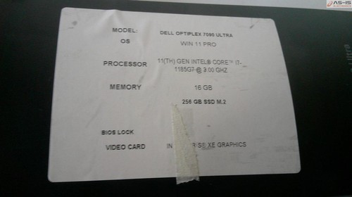 *AS-IS* Dell Optiplex 7090 Ultra i7-1185G7 3.00GHz 16GB 256GB SSD Win10 Mini PC - Afbeelding 13 van 13