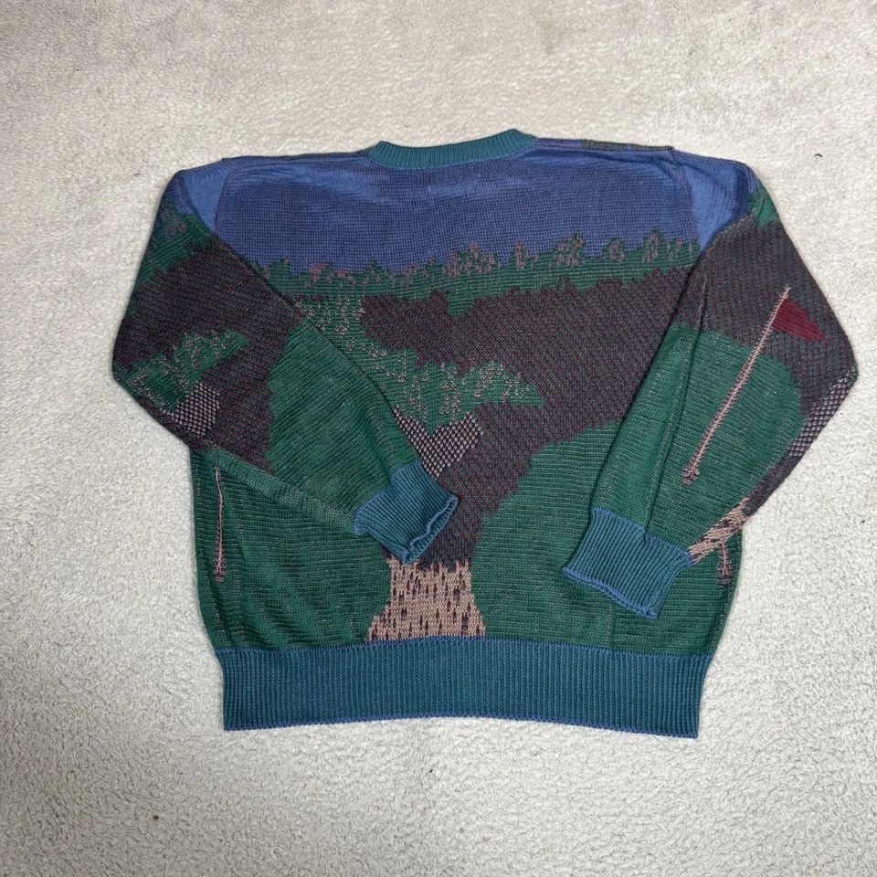 Suéter De Colección Isla De Algodón Para Hombres Grande Verde Golf Gráfico Tejido Grandpacore Foto 3 de 4