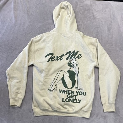 Lonely Ghost Hoodie Men Medium Beige Text Me When You Get Lonely Big Logo Vixen