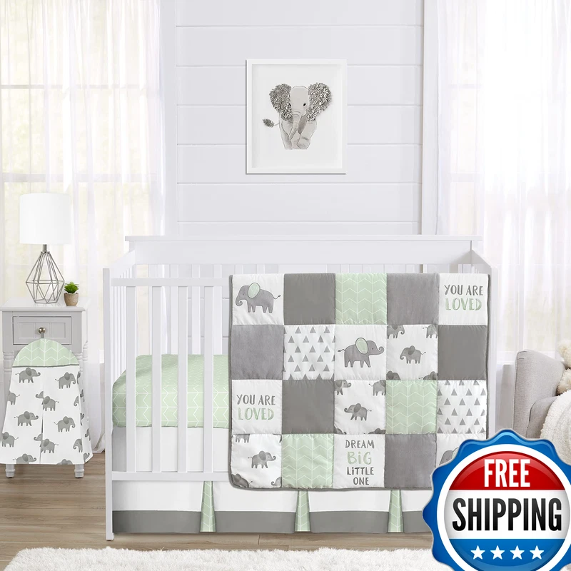Sweet Jojo Designs 4-Piece Baby Crib Bedding Set Safari Elephants For Boys Or