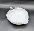 Fenton Silver Crest Milk Glass Heart Dish Handled Ruffled Edge 9" Vintage