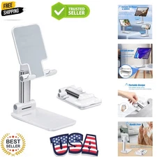 Portable Height & Angle Adjustable Cell Phone Holder for Desk Use - White