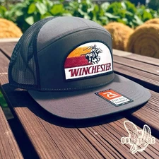 Retro Vintage Winchester Firearms Richardson 168 Flat Bill 7-Panel Trucker Hat