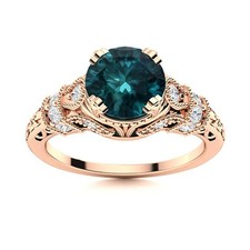Round London Blue Topaz 925 Sterling Silver Rose Plated Solitare Accents Ring