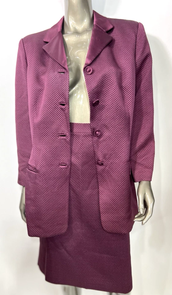 Rickie Freeman for Teri Jon Silk Burgandy Red Skirt 2 Pc Suit Womens 14 - Image 4 of 4