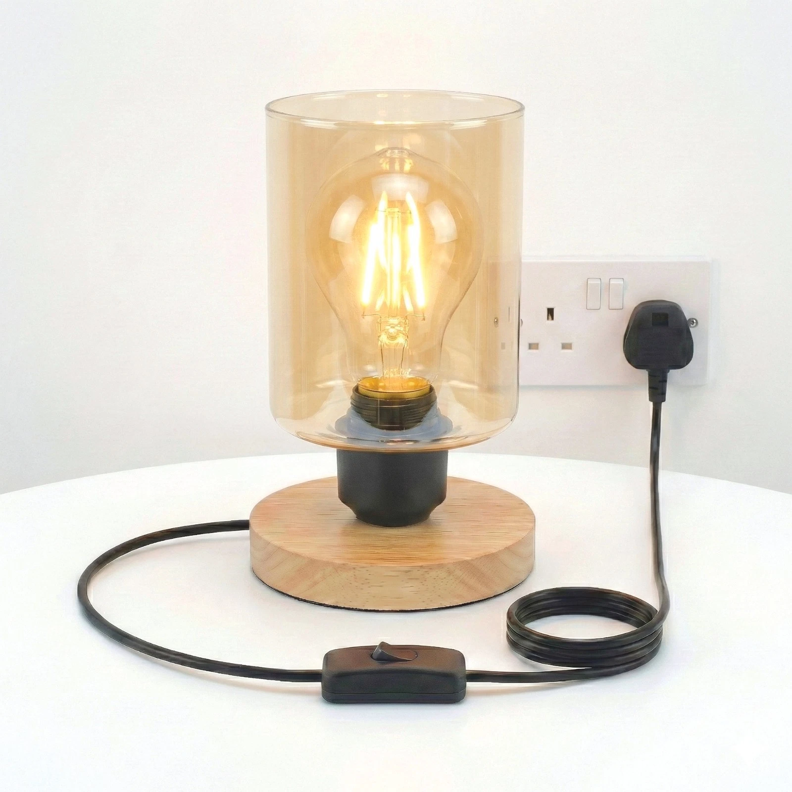 Table lamp with amber glass shade