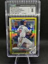 Topps 2021 Bowman Chrome Drew Waters BCP-81 Yellow Refractor CGC 8 Braves 67/75
