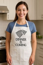 Dinner Is Coming Wolf Apron - Full-Length Embroidered, Stain-Release, Adjustable