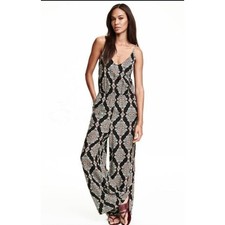 H M Black Paisley Style V-neck Sleeveless Wide Leg Women Jumpsuit Size 4/Small