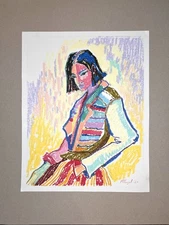 Original painting oil pastel Women Portrait urban abstract Handmade 15x12” 