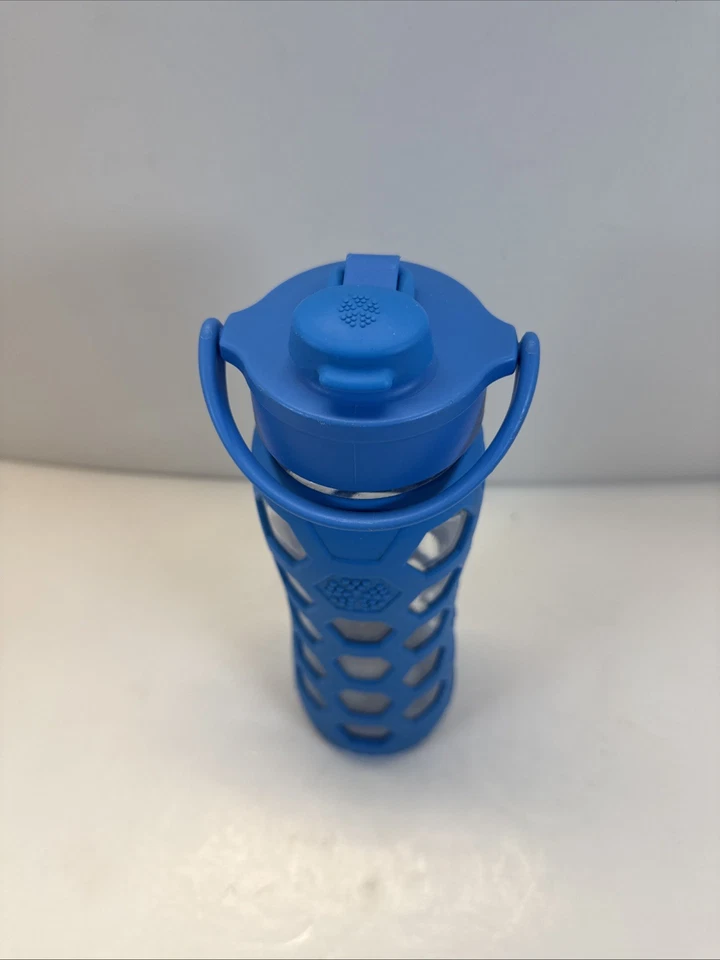 Lifefactory Glass Water Bottle 22oz Blue Hex Silicone Grip Flip Cap Handle - Image 2 of 4